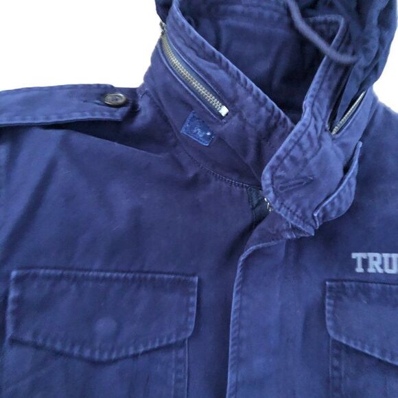 RARE True Religion Jacket Parka Military Jacket Blue Large - Picture 10 of 11